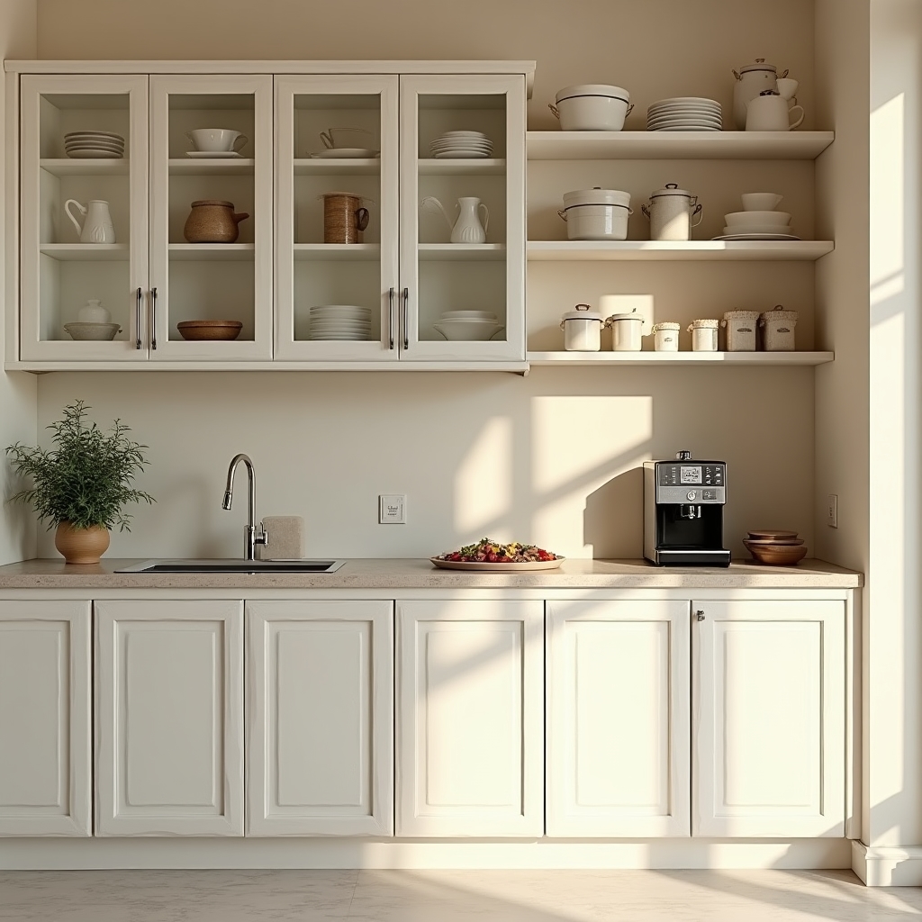 Kitchen before and after professional organizing showing dramatic improvement in counter space and cabinet organization